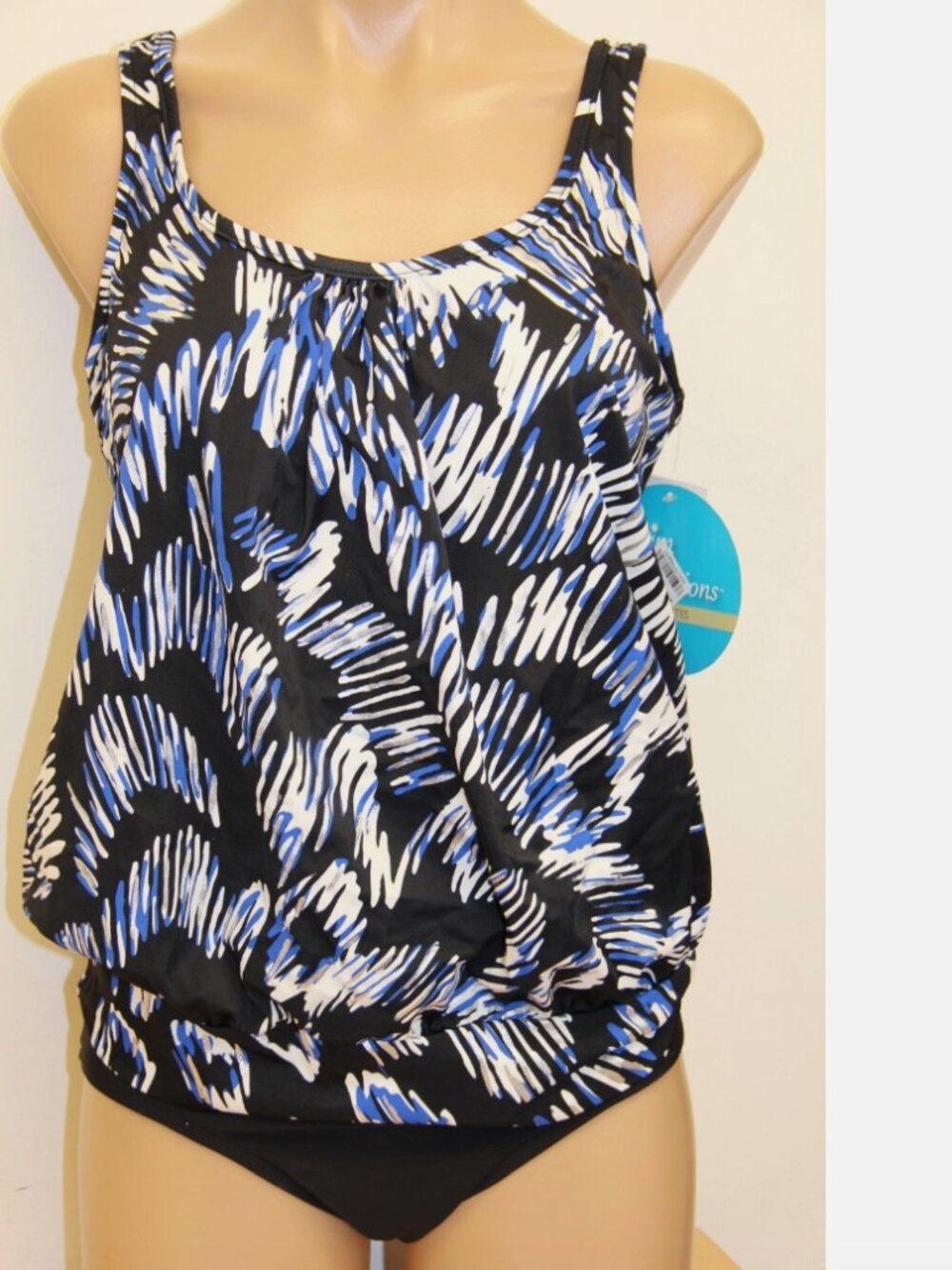 NWT Swim Solutions Swimsuit Bikini Tankini 2 pc set Sz 22W Black Blue